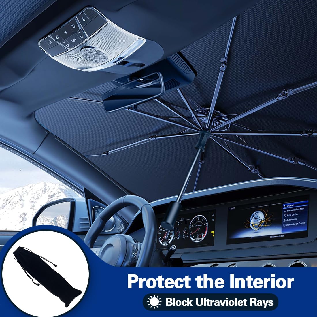 Al Baraqah™ - Car Care Foldable Windshield Sunshade Umbrella – All-Weather UV Blocker & Thermal Shield