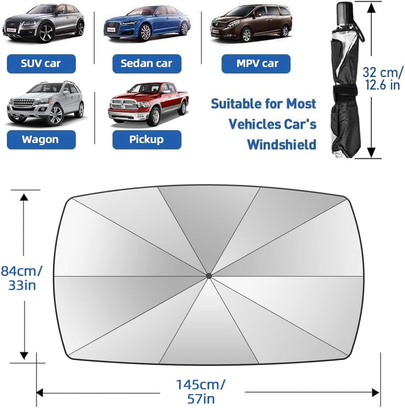 Al Baraqah™ - Car Care Foldable Windshield Sunshade Umbrella – All-Weather UV Blocker & Thermal Shield